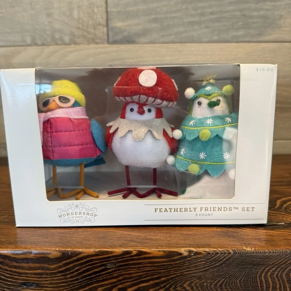 Target Featherly Friends Mini Bird Mushroom Set of 3 Brights NEW Wondershop 2024